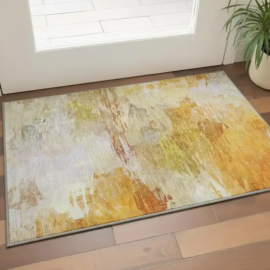 Chili Red And Ivory Abstract Washable Area Rug With UV Protection Photo 1