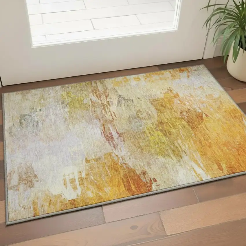 Chili Red And Ivory Abstract Washable Area Rug With UV Protection Photo 1