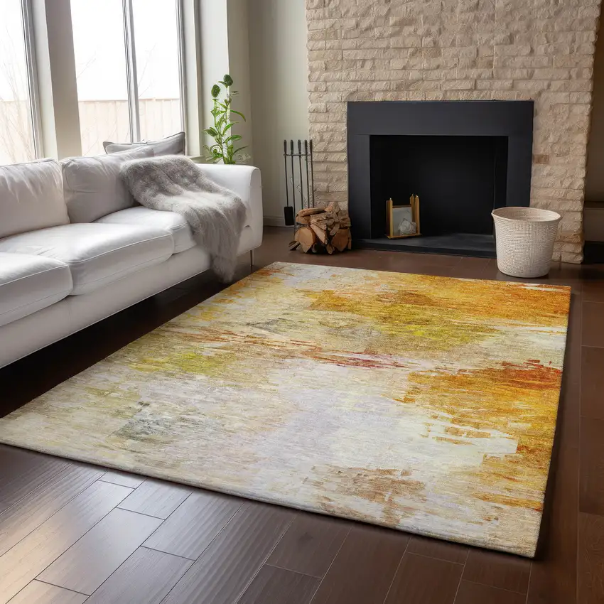Chili Red And Ivory Abstract Washable Area Rug With UV Protection Photo 6
