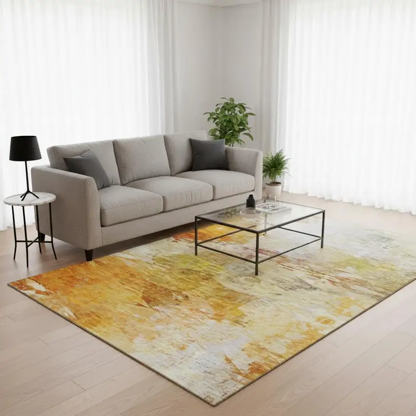 Chili Red And Ivory Abstract Washable Area Rug With UV Protection Photo 2