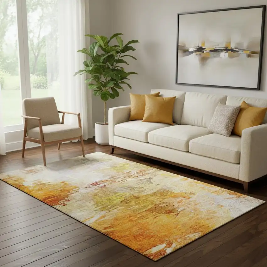 Chili Red And Ivory Abstract Washable Area Rug With UV Protection Photo 1