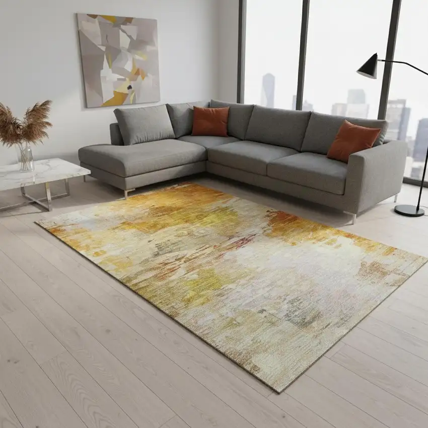 Chili Red And Ivory Abstract Washable Area Rug With UV Protection Photo 2