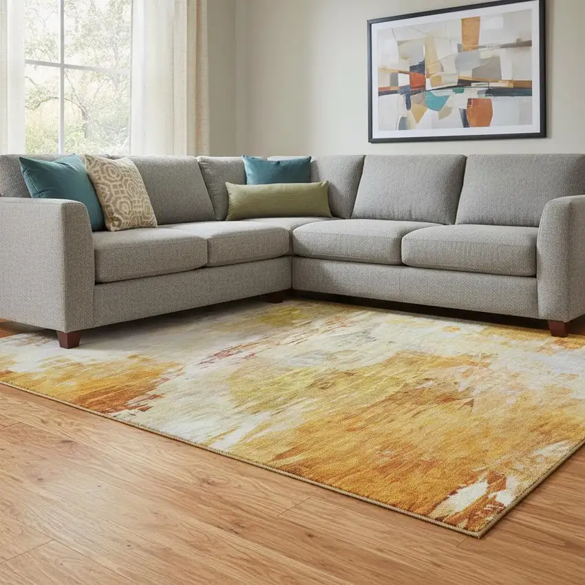 Chili Red And Ivory Abstract Washable Area Rug With UV Protection Photo 1