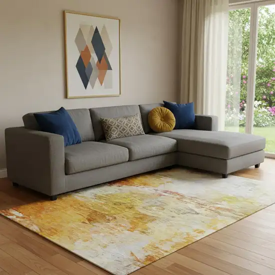 Chili Red And Ivory Abstract Washable Area Rug With UV Protection Photo 1