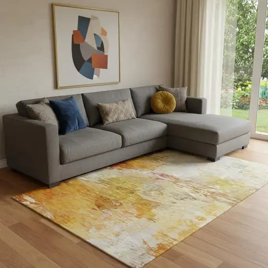 Chili Red And Ivory Abstract Washable Area Rug With UV Protection Photo 1