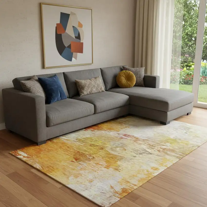 Chili Red And Ivory Abstract Washable Area Rug With UV Protection Photo 1