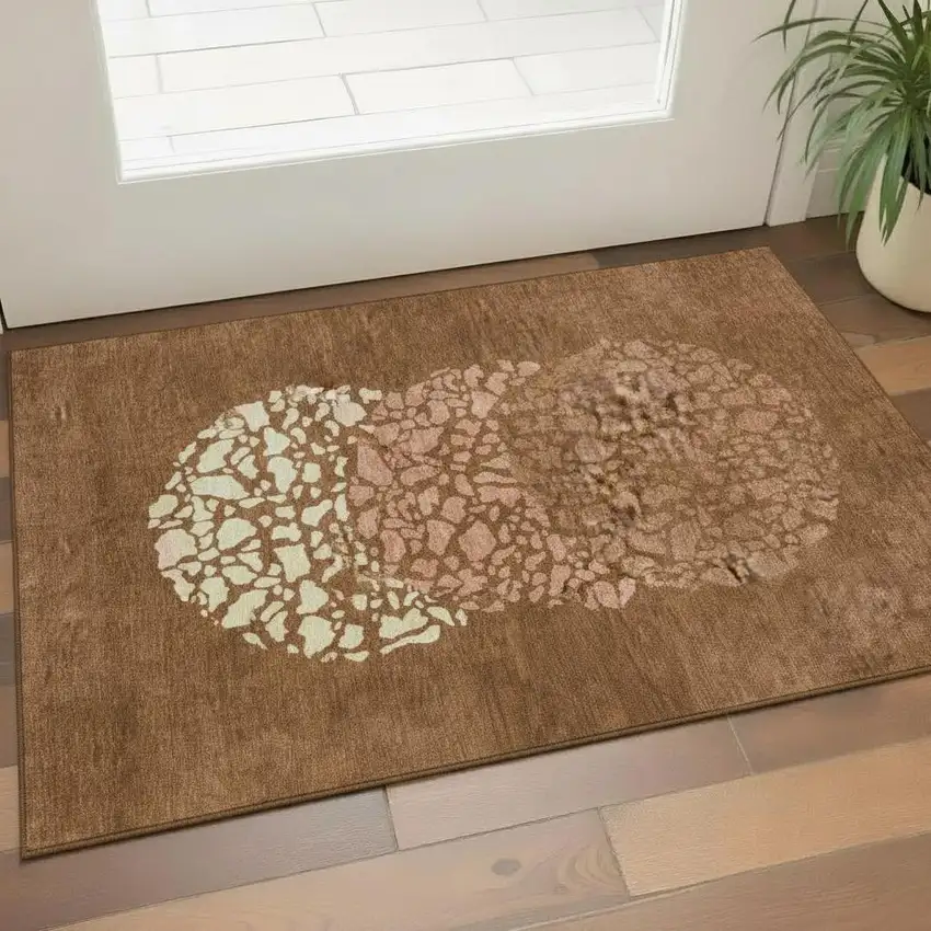 Chili Red And Ivory Abstract Washable Area Rug With UV Protection Photo 1