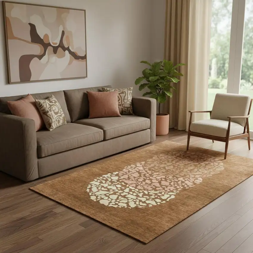 Chili Red And Ivory Abstract Washable Area Rug With UV Protection Photo 1