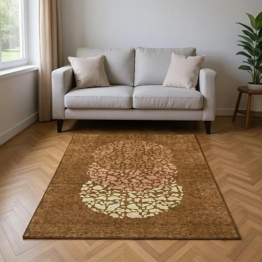 Chili Red And Ivory Abstract Washable Area Rug With UV Protection Photo 2