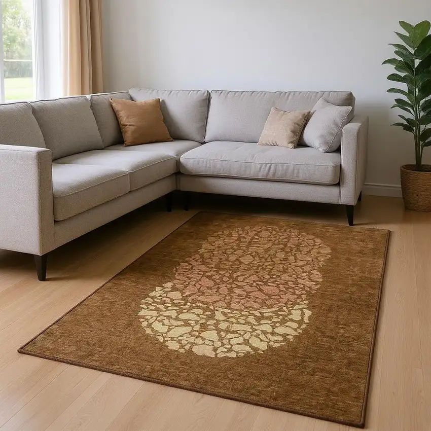 Chili Red And Ivory Abstract Washable Area Rug With UV Protection Photo 2