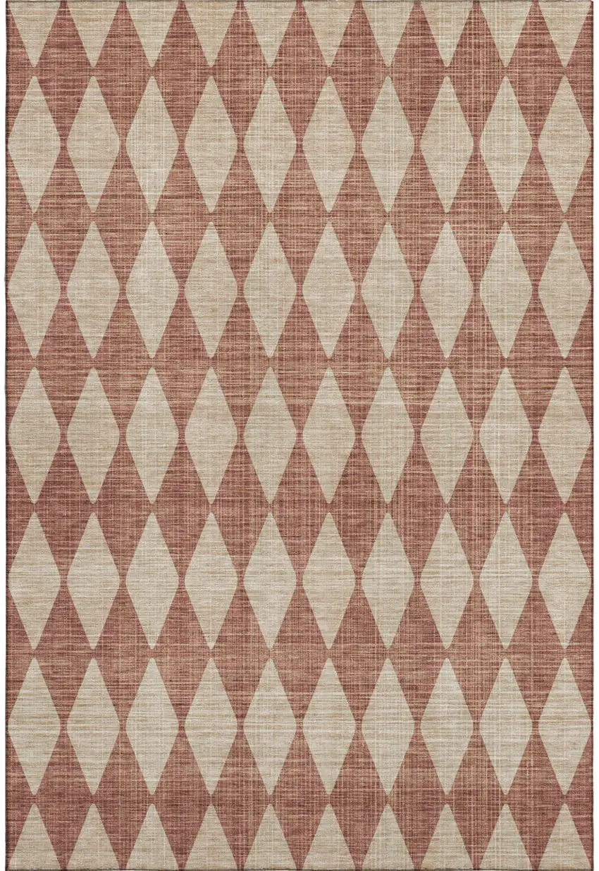 Chili Red And Ivory Diamond Washable Area Rug With UV Protection Photo 1