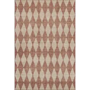 Photo of Chili Red And Ivory Diamond Washable Area Rug With UV Protection