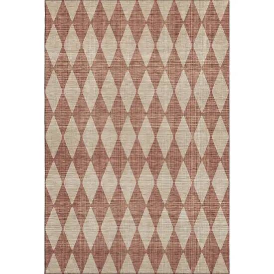 Chili Red And Ivory Diamond Washable Area Rug With UV Protection Photo 1