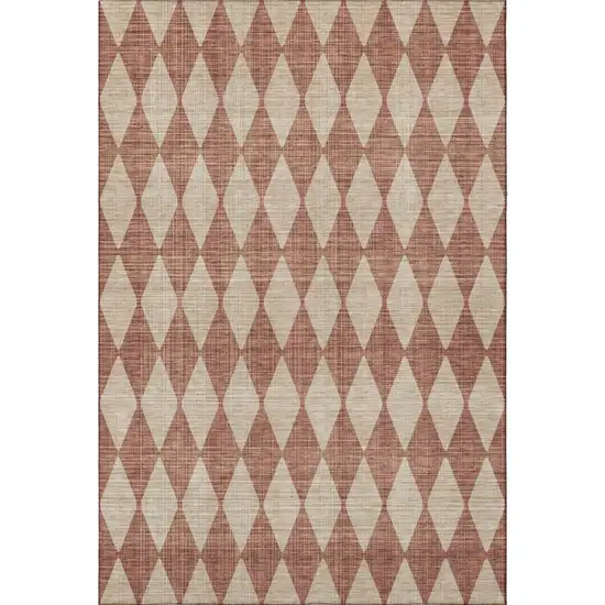 Chili Red And Ivory Diamond Washable Area Rug With UV Protection Photo 3