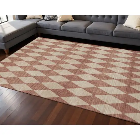 Chili Red And Ivory Diamond Washable Area Rug With UV Protection Photo 2