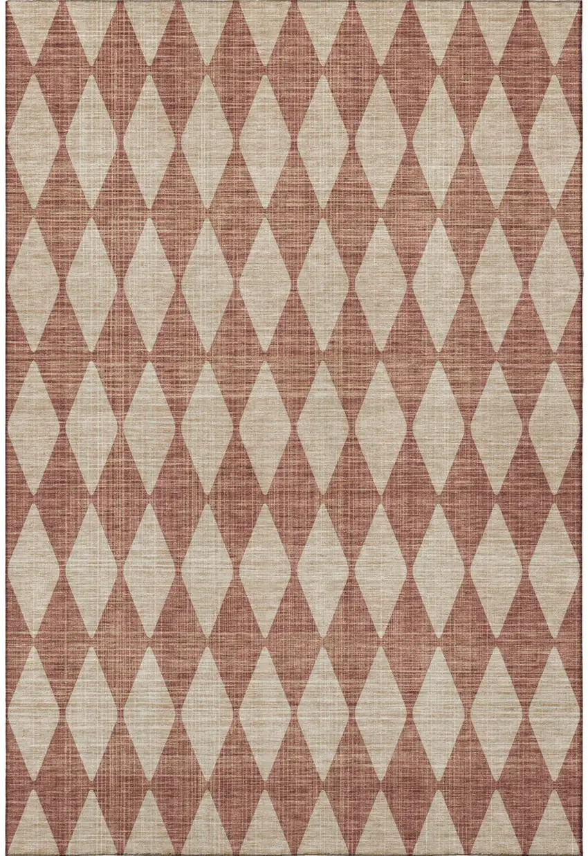 Chili Red And Ivory Diamond Washable Area Rug With UV Protection Photo 3