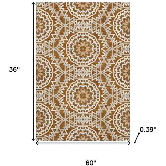 Chili Red And Ivory Geometric Washable Area Rug With UV Protection Photo 3