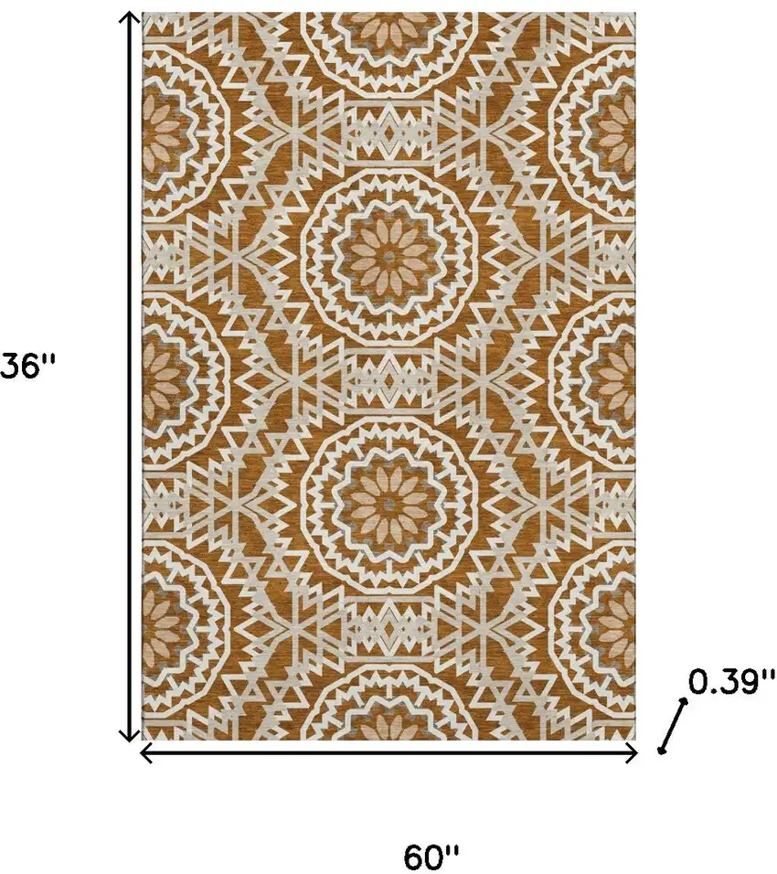 Chili Red And Ivory Geometric Washable Area Rug With UV Protection Photo 3