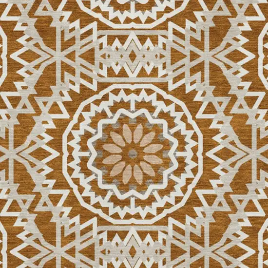 Chili Red And Ivory Geometric Washable Area Rug With UV Protection Photo 4