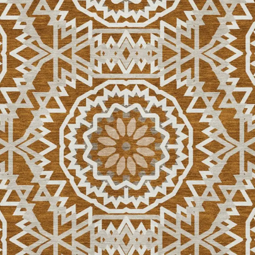 Chili Red And Ivory Geometric Washable Area Rug With UV Protection Photo 4