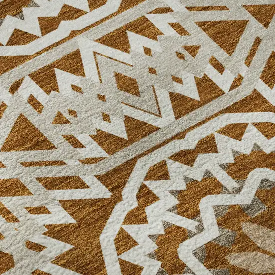 Chili Red And Ivory Geometric Washable Area Rug With UV Protection Photo 1