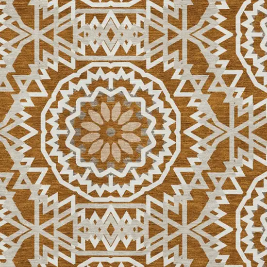 Chili Red And Ivory Geometric Washable Area Rug With UV Protection Photo 4