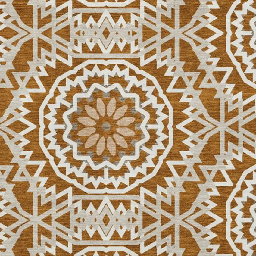 Chili Red And Ivory Geometric Washable Area Rug With UV Protection Photo 4