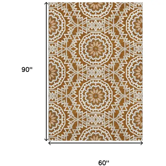 Chili Red And Ivory Geometric Washable Area Rug With UV Protection Photo 3