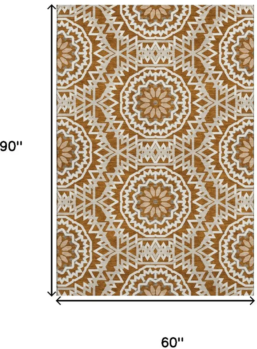 Chili Red And Ivory Geometric Washable Area Rug With UV Protection Photo 3