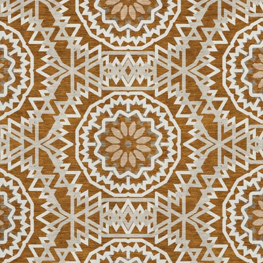 Chili Red And Ivory Geometric Washable Area Rug With UV Protection Photo 5