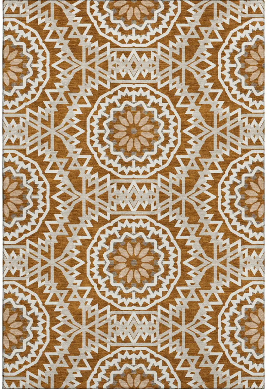 Chili Red And Ivory Geometric Washable Area Rug With UV Protection Photo 6