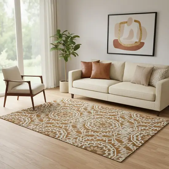 Chili Red And Ivory Geometric Washable Area Rug With UV Protection Photo 1