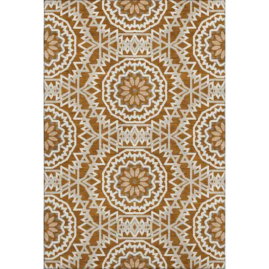 Chili Red And Ivory Geometric Washable Area Rug With UV Protection Photo 5