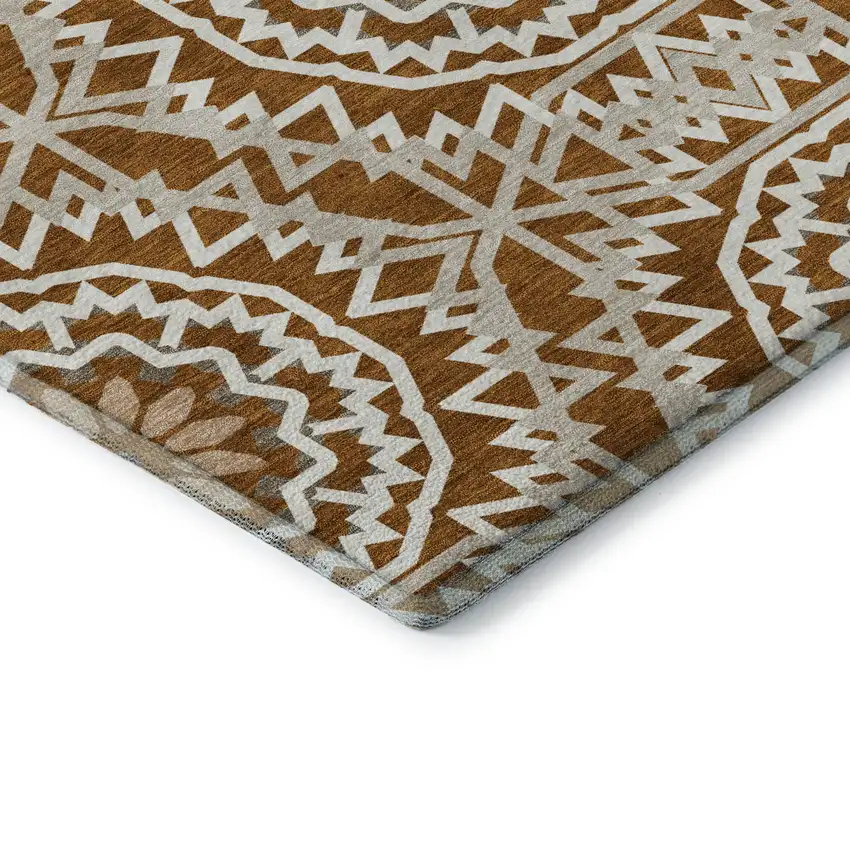 Chili Red And Ivory Geometric Washable Area Rug With UV Protection Photo 7