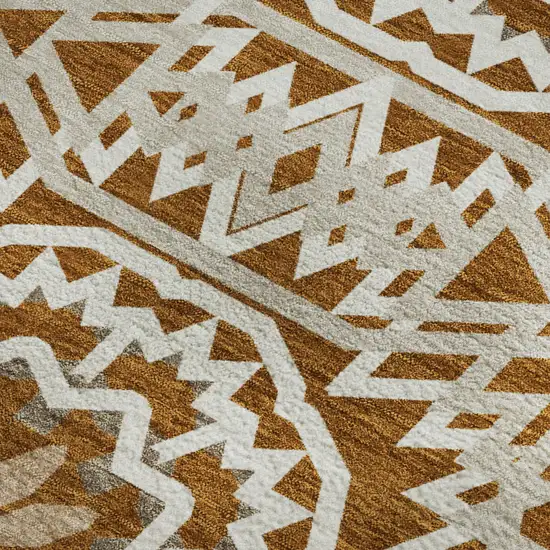 Chili Red And Ivory Geometric Washable Area Rug With UV Protection Photo 2