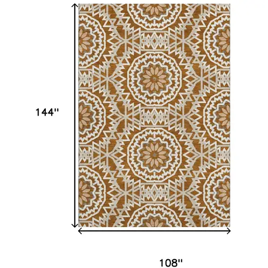 Chili Red And Ivory Geometric Washable Area Rug With UV Protection Photo 3