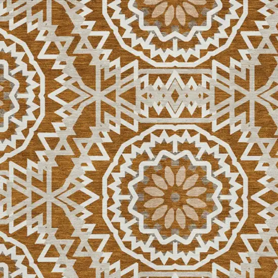 Chili Red And Ivory Geometric Washable Area Rug With UV Protection Photo 4