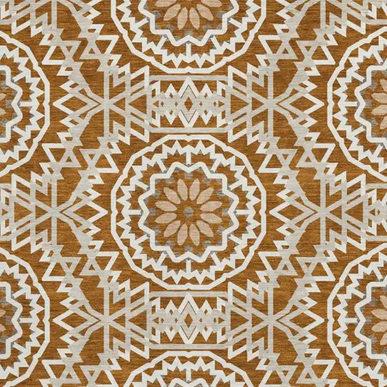 Chili Red And Ivory Geometric Washable Area Rug With UV Protection Photo 5