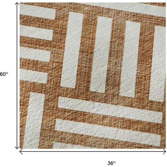 Chili Red And Ivory Geometric Washable Area Rug With UV Protection Photo 9