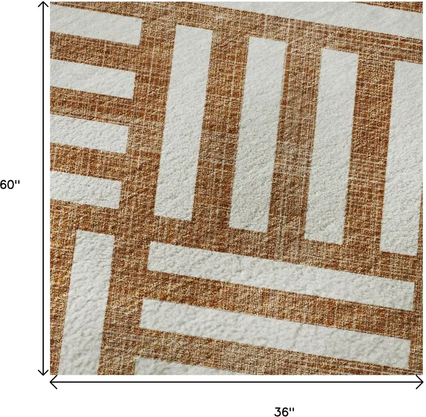 Chili Red And Ivory Geometric Washable Area Rug With UV Protection Photo 9