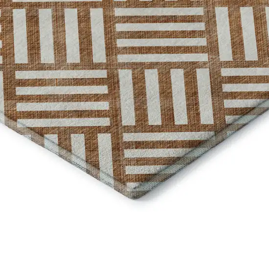 Chili Red And Ivory Geometric Washable Area Rug With UV Protection Photo 7