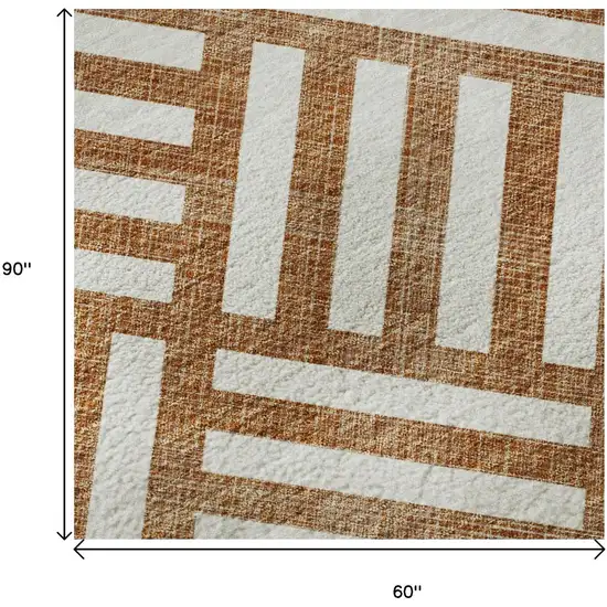 Chili Red And Ivory Geometric Washable Area Rug With UV Protection Photo 9