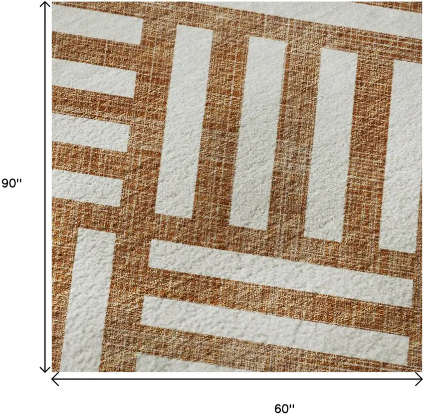 Chili Red And Ivory Geometric Washable Area Rug With UV Protection Photo 9