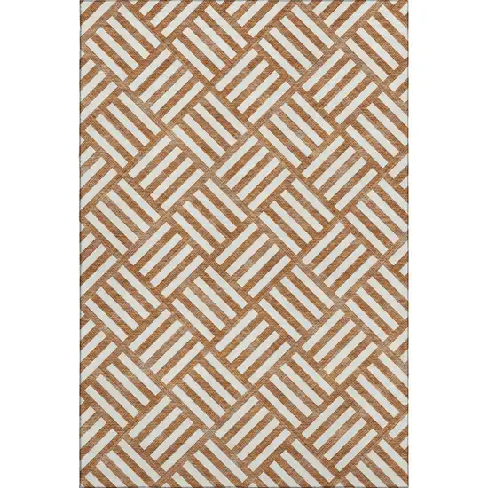 Chili Red And Ivory Geometric Washable Area Rug With UV Protection Photo 4