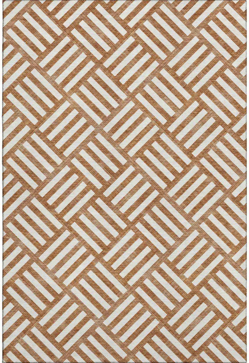 Chili Red And Ivory Geometric Washable Area Rug With UV Protection Photo 4