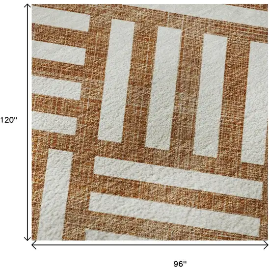 Chili Red And Ivory Geometric Washable Area Rug With UV Protection Photo 8