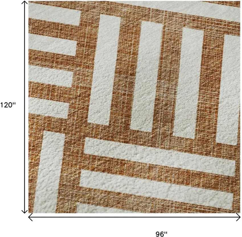 Chili Red And Ivory Geometric Washable Area Rug With UV Protection Photo 8