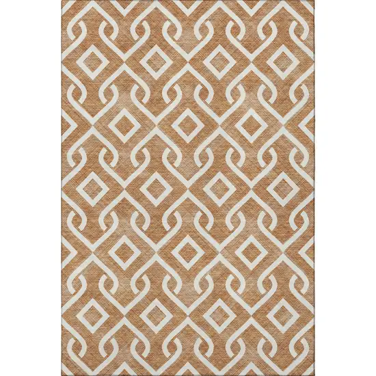 Chili Red And Ivory Geometric Washable Area Rug With UV Protection Photo 2