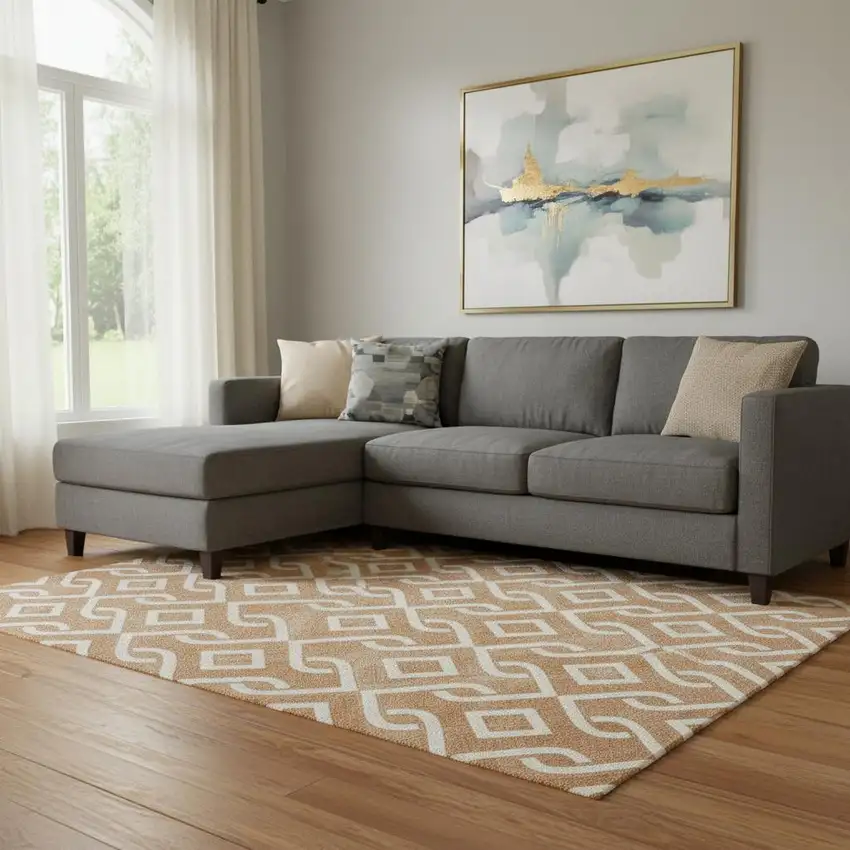 Chili Red And Ivory Geometric Washable Area Rug With UV Protection Photo 1