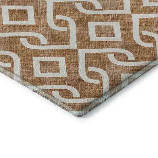 Chili Red And Ivory Geometric Washable Area Rug With UV Protection Photo 5